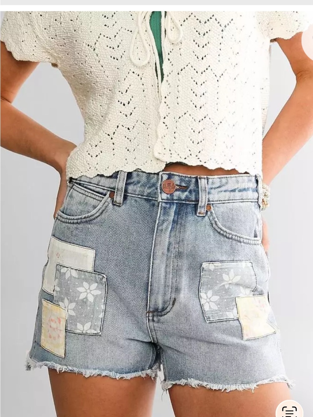 WRANGLER BRAND NEW High-Waist Denim Patchwork Women's Shorts - Light Blue